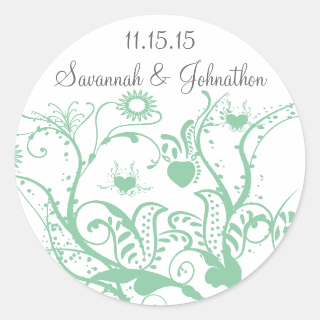 Glass Green Love Bird-Wirbel Hochzeitsticker Runder Aufkleber (Vorderseite)