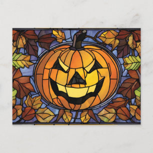Glass Halloween Pumpkin und Herbstleaves Feiertagspostkarte