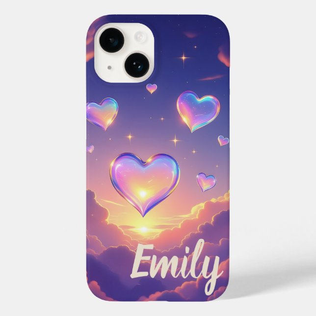 Glass Hearts Floating Lila Himmel Case-Mate iPhone Hülle (Rückseite)