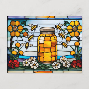Glass Honeybees und Honey Jar Postkarte