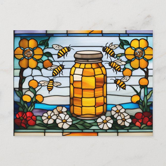 Glass Honeybees und Honey Jar Postkarte (Vorderseite)