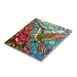 Glass Hummingbird Floral Fliese