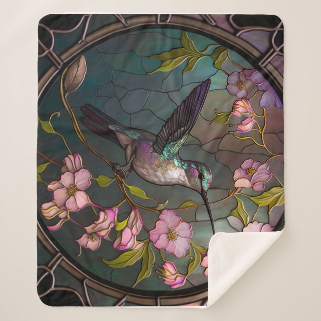 Glass Hummingbird Muster Frühlingsblumen Sherpadecke (Vorderseite)