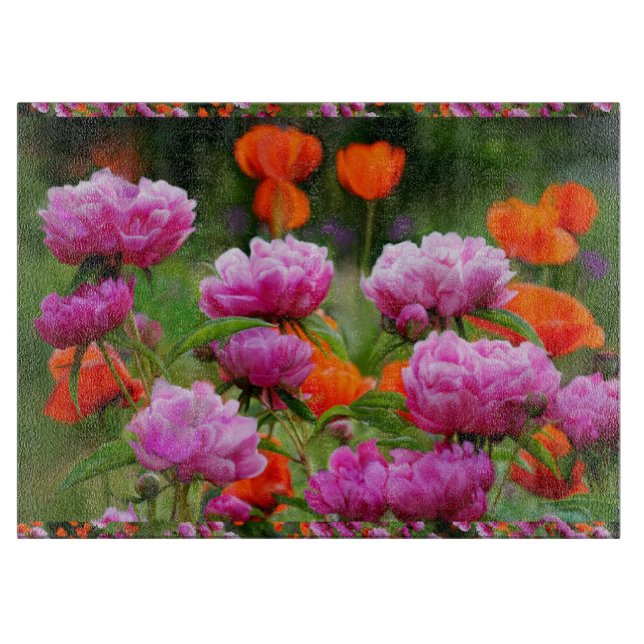 Glass Kitchen Cutting Board Peonies/Poppies Schneidebrett (Vorderseite)