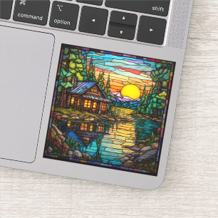 Glass Look Cabin, See, Sunset Decal Aufkleber