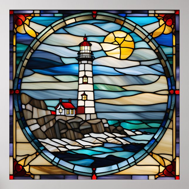 Glass Look Coastal Lighthouse zum Herunterladen Poster (Vorne)
