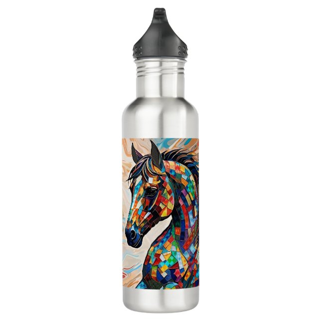 Glass-Mosaikpferd aus Multicolor 15 Edelstahlflasche (Rechts)