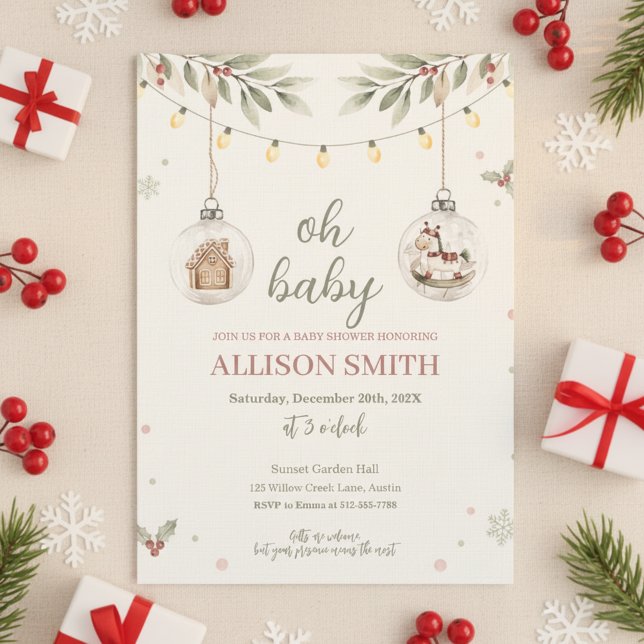 Glass Ornament Baby Shower Invitation Winter Theme Einladung (December Baby Celebration
Holiday Baby Theme)