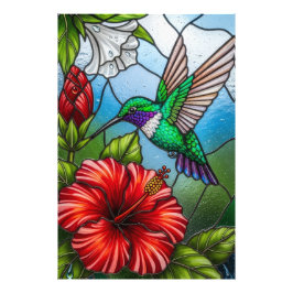 Glass Patchwork Hummingbird Garden Floral Mosaic Fotodruck