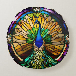 Glass Peacock Rundes Kissen