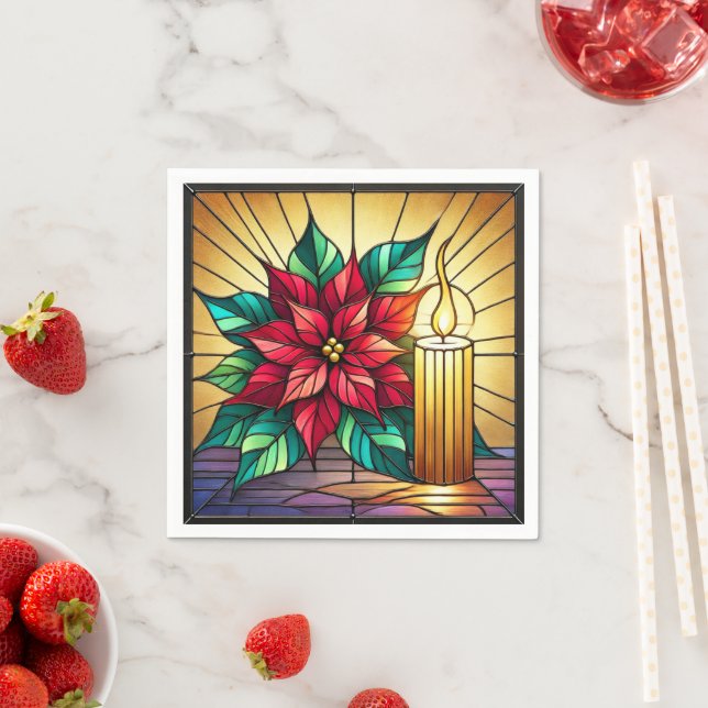 Glass Poinsettia und Candle Decoupage Serviette (Beispiel)