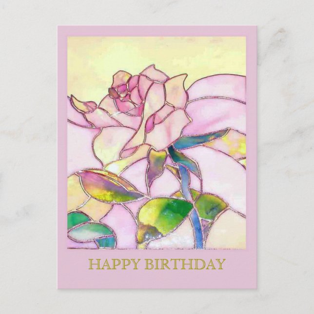 Glass Rose Elegante Happy Birthday Postcard Postkarte (Vorderseite)