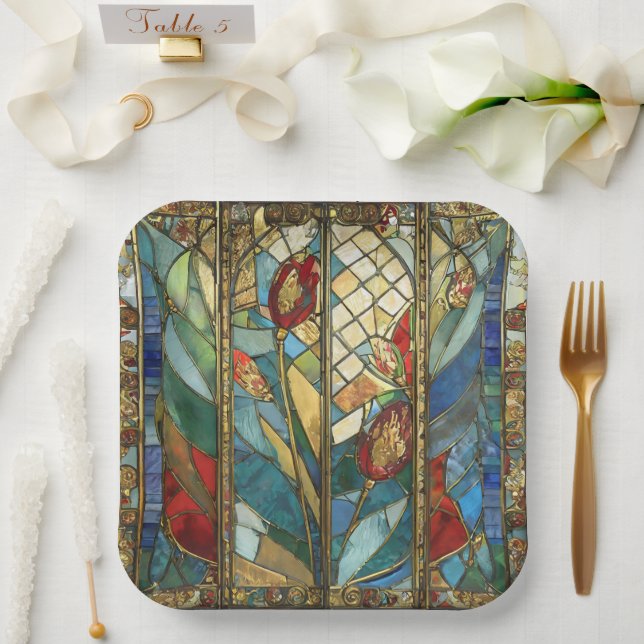 Glass Rote Hauptopftiere bei Sonnenaufgang Pappteller (Hochzeit)