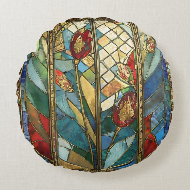 Glass Rote Hauptopftiere bei Sonnenaufgang Rundes Kissen (Vorderseite)