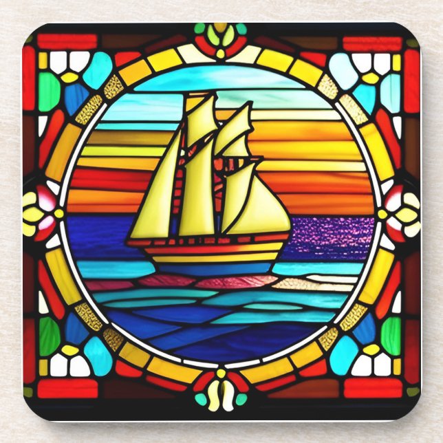 Glass-Segelschiff bei Sunset Getränkeuntersetzer (Vorderseite)