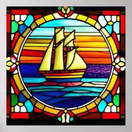 Glass-Segelschiff bei Sunset Poster