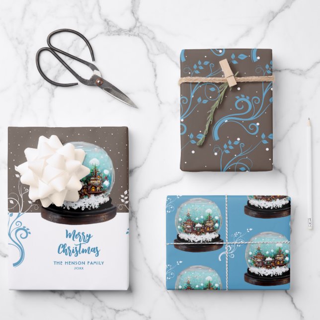 Glass Snowball Winter Village Folies Weihnachten Geschenkpapier Set (Vorderseite)