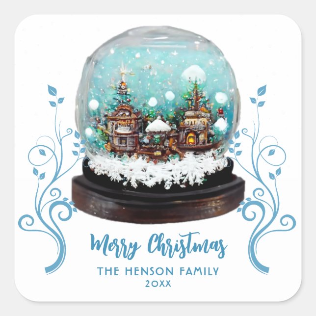 Glass Snowball Winter Village Folies Weihnachten Quadratischer Aufkleber (Vorderseite)