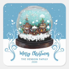 Glass Snowball Winter Village Folies Weihnachten Quadratischer Aufkleber