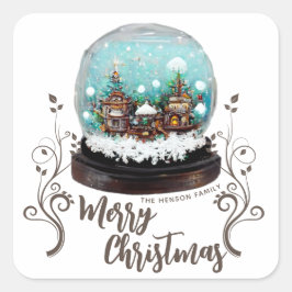 Glass Snowball Winter Village Folies Weihnachten Quadratischer Aufkleber