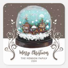 Glass Snowball Winter Village Folies Weihnachten Quadratischer Aufkleber