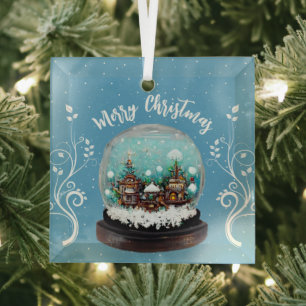 Glass Snowball Winter Village Schneeflocken Blau Ornament Aus Glas