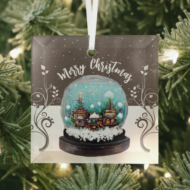 Glass Snowball Winter Village Schneeflocken Brown Ornament Aus Glas (Insitu)