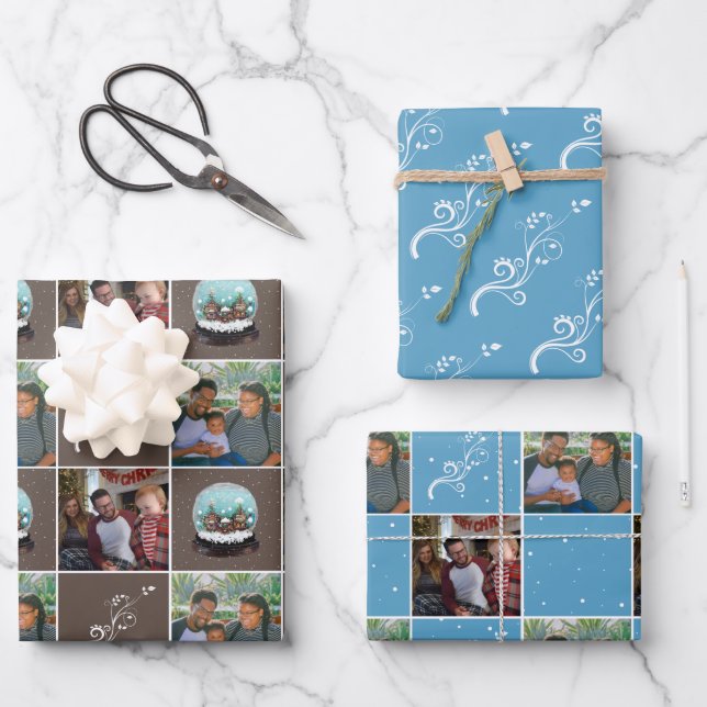 Glass Snowball Winterdorf Weihnachten 2 Fotos Geschenkpapier Set (Vorderseite)