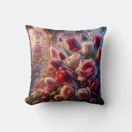 "Glass Splendor: Kissed Rose Bouquet" Kissen