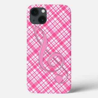 Glass Style Treble Clef Pink Kariert iPhone 13 Hülle