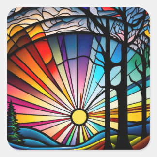 Glass Sunset Quadratischer Aufkleber