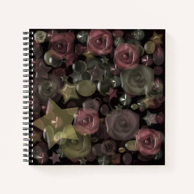 Glass Til 3D Liquid Roses and Stars Notizbuch (Vorderseite)
