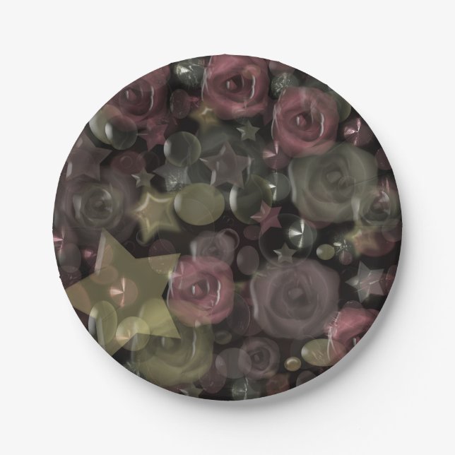 Glass Til 3D Liquid Roses and Stars Pappteller (Vorderseite)