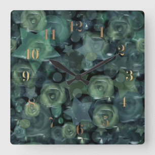 Glass tile 3D liquid roses and stars Quadratische Wanduhr
