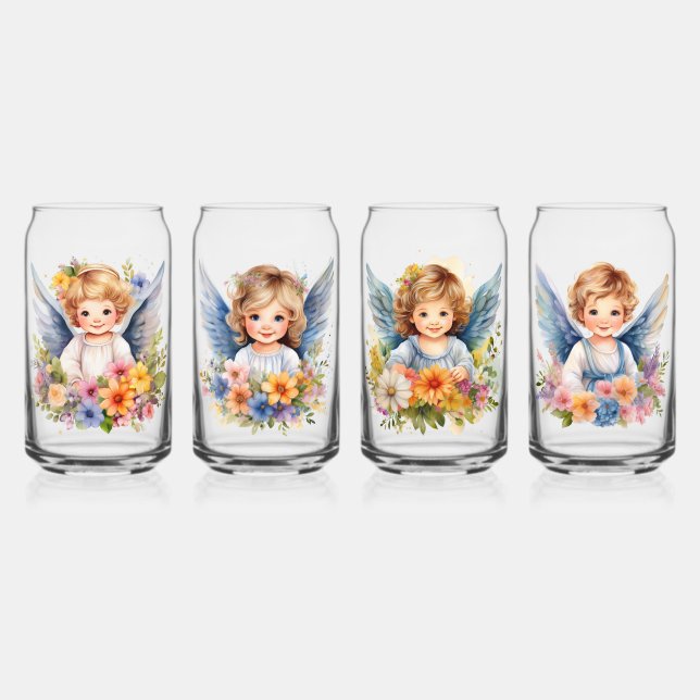 Glass Trinkbehälter Set 4 Pcs Kleine Engel Dosenglas (Vorderseite)