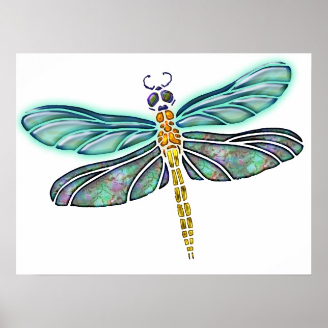 Glass und Abalone-Muschel Dragonfly Poster (Vorne)