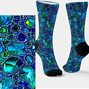 Glass und glänzende blaue grüne Edelsteine Socken