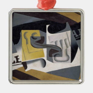 Glass und Newspaper, 1917 (Öl auf Sperrholz) Ornament Aus Metall