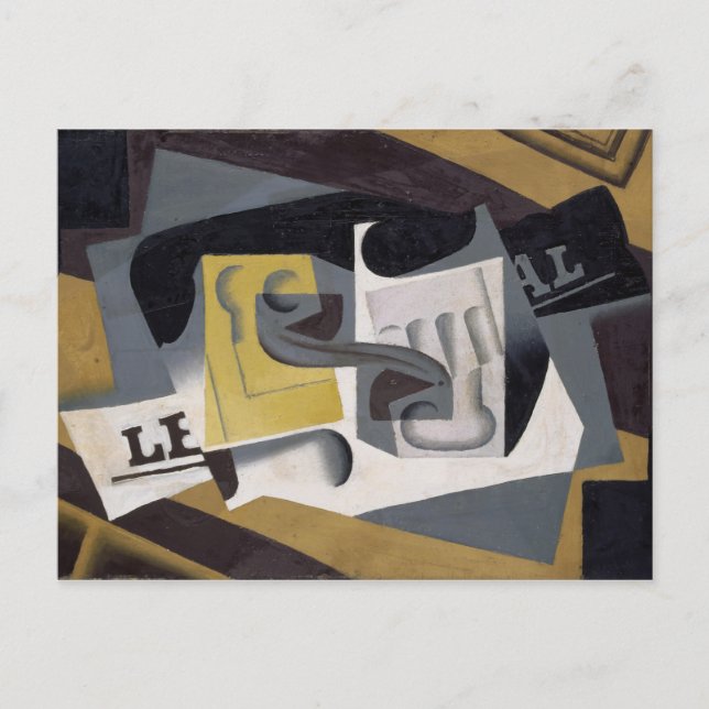 Glass und Newspaper, 1917 (Öl auf Sperrholz) Postkarte (Vorderseite)