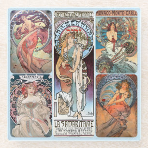 Glass UNTERSETZER - Mucha Women Collage #C1