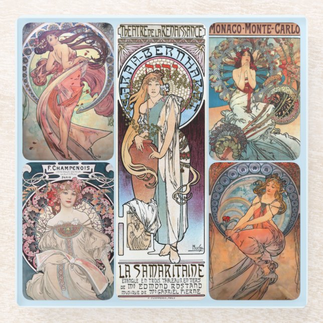 Glass UNTERSETZER - Mucha Women Collage #C1 (Vorderseite)