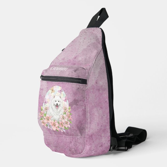Glass White Samoyed Dog Crossbody Bag (Rechte Ecke)