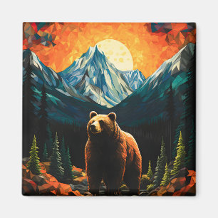 Glass Wildlife Mountain Sunset Bear Magnet