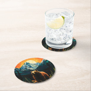 Glass Wildlife Mountain Sunset Bear Runder Pappuntersetzer