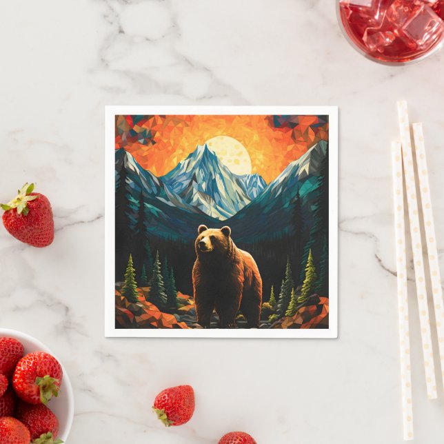 Glass Wildlife Mountain Sunset Bear Serviette (Beispiel)