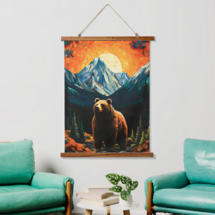 Glass Wildlife Mountain Sunset Bear Wandteppich Mit Holzrahmen