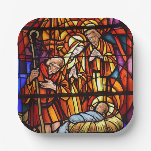 Glass Window Baby Jesus Krippe Pappteller (Vorderseite)