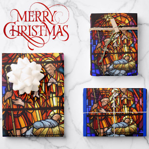 Glass Window Nativity Baby Jesus Weihnachten Geschenkpapier Set