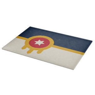 Glasschneidplatte mit Fahne von Tulsa, Oklahoma Schneidebrett