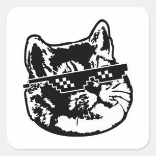 Glasses Cat Meme Quadratischer Aufkleber